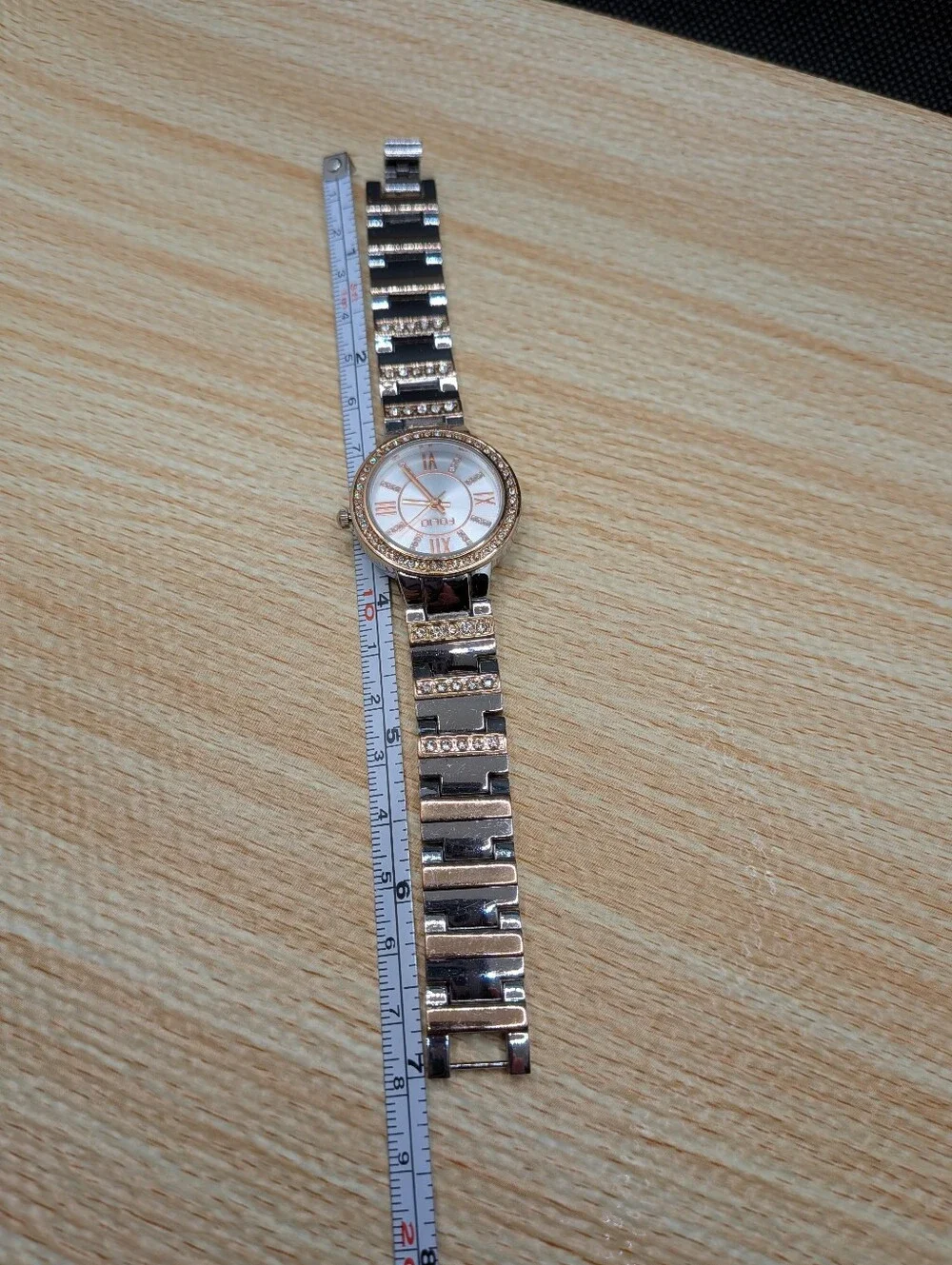 Folio Two-Tone Glitz Crystal Accent Silver and Rose Gold Watch